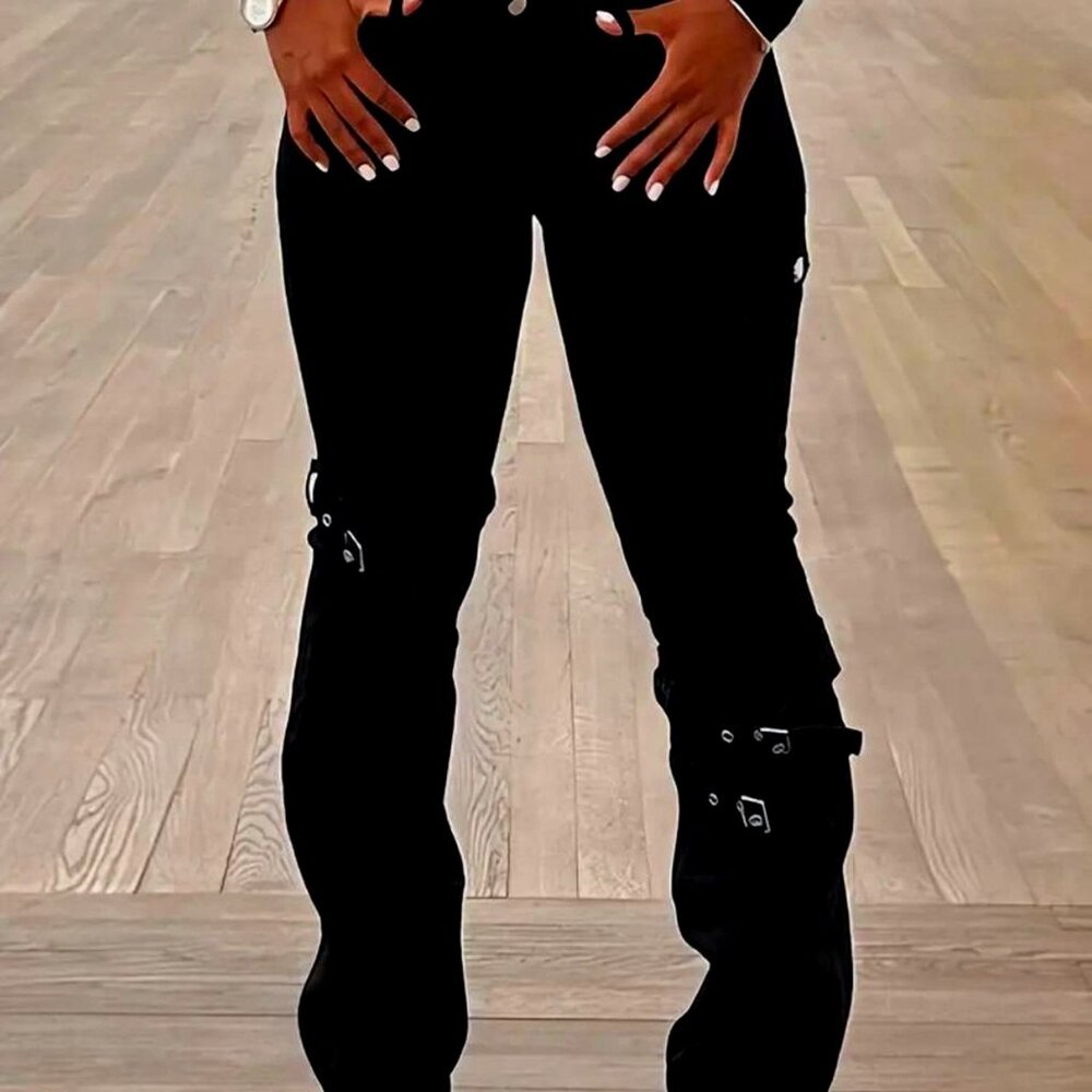 Black Stretchy Cargo Denim Jeans with garter straps, Size M, Brand New